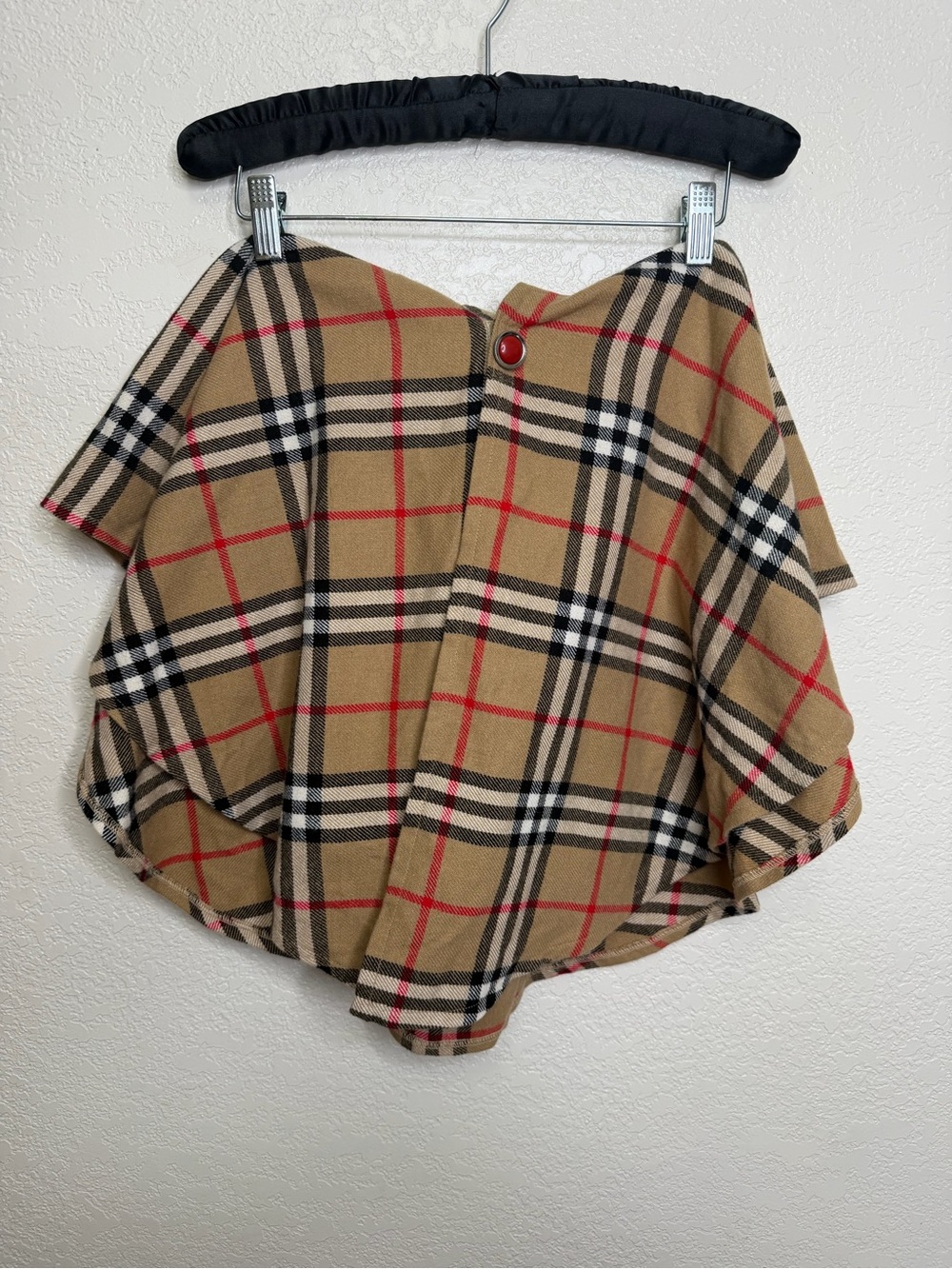 O'Neil Of Dublin Ireland Girls Sz S Plaid Cape Shawl Coat Hooded Wool Tan Red